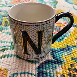 Anthropologie Initial “N” Mosaic Design Coffee Tea Mug